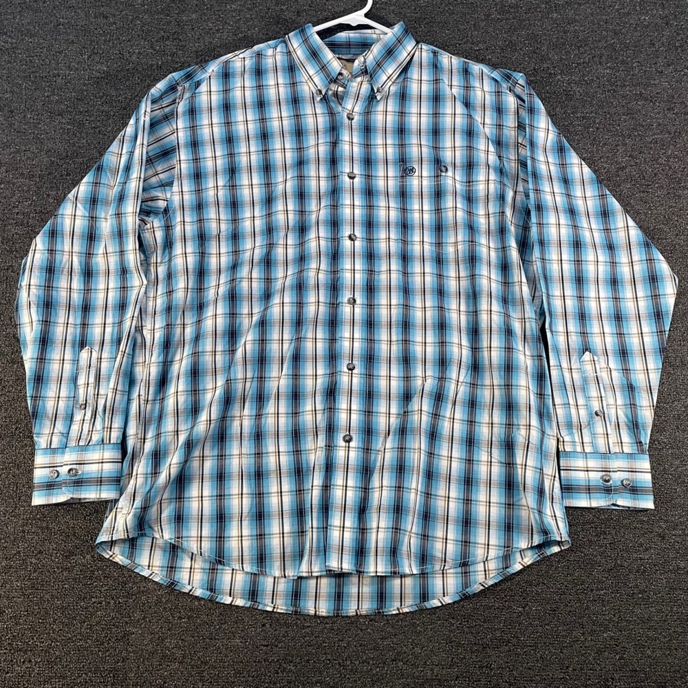 Wrangler Button Down Shirt Mens XL Blue Plaid Long Sleeve Good MG2197B